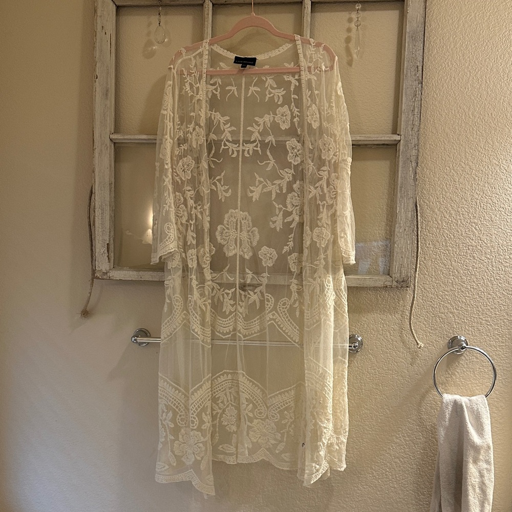 Lane Bryant Cream Sheer Embroidered Top
